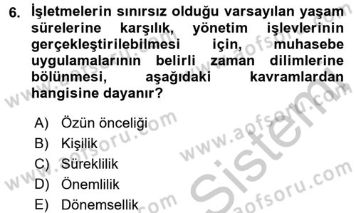 Ön Muhasebe Yazılımları Ve Kullanımı Dersi 2016 - 2017 Yılı (Vize) Ara Sınav Soruları 6. Soru