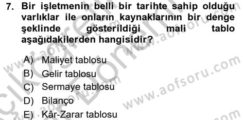Ön Muhasebe Yazılımları Ve Kullanımı Dersi 2016 - 2017 Yılı (Vize) Ara Sınav Soruları 7. Soru