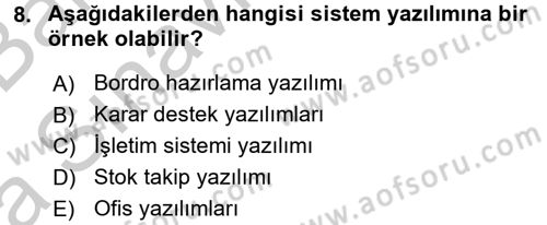 Ön Muhasebe Yazılımları Ve Kullanımı Dersi 2016 - 2017 Yılı (Vize) Ara Sınav Soruları 8. Soru
