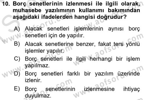 Ön Muhasebe Yazılımları Ve Kullanımı Dersi 2016 - 2017 Yılı (Final) Dönem Sonu Sınav Soruları 10. Soru