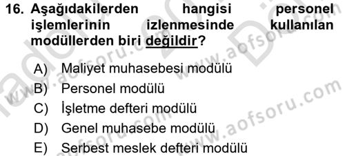 Ön Muhasebe Yazılımları Ve Kullanımı Dersi 2016 - 2017 Yılı (Final) Dönem Sonu Sınav Soruları 16. Soru