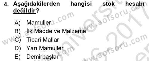 Ön Muhasebe Yazılımları Ve Kullanımı Dersi 2016 - 2017 Yılı (Final) Dönem Sonu Sınav Soruları 4. Soru