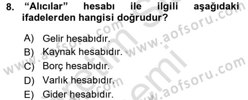 Ön Muhasebe Yazılımları Ve Kullanımı Dersi 2016 - 2017 Yılı (Final) Dönem Sonu Sınav Soruları 8. Soru