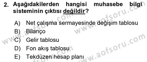 Ön Muhasebe Yazılımları Ve Kullanımı Dersi 2017 - 2018 Yılı 3 Ders Sınav Soruları 2. Soru
