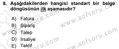 Ön Muhasebe Yazılımları Ve Kullanımı Dersi 2017 - 2018 Yılı 3 Ders Sınav Soruları 8. Soru