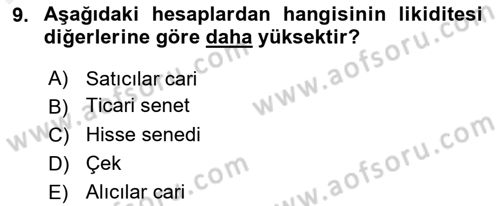Ön Muhasebe Yazılımları Ve Kullanımı Dersi 2017 - 2018 Yılı 3 Ders Sınav Soruları 9. Soru