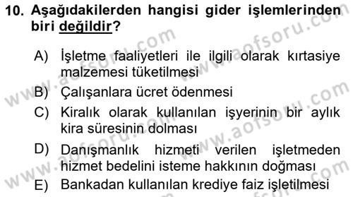 Ön Muhasebe Yazılımları Ve Kullanımı Dersi 2017 - 2018 Yılı (Vize) Ara Sınav Soruları 10. Soru