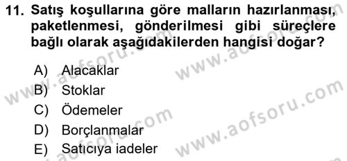 Ön Muhasebe Yazılımları Ve Kullanımı Dersi 2017 - 2018 Yılı (Vize) Ara Sınav Soruları 11. Soru