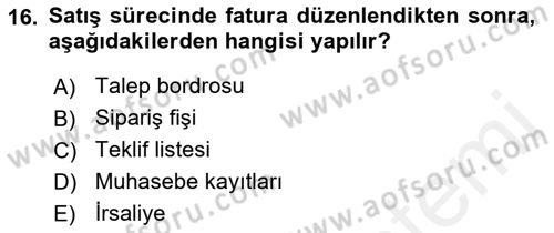 Ön Muhasebe Yazılımları Ve Kullanımı Dersi 2017 - 2018 Yılı (Vize) Ara Sınav Soruları 16. Soru