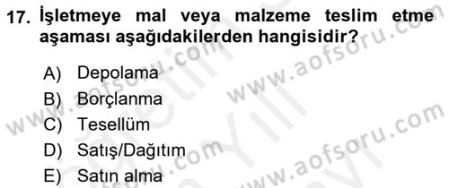 Ön Muhasebe Yazılımları Ve Kullanımı Dersi 2017 - 2018 Yılı (Vize) Ara Sınav Soruları 17. Soru