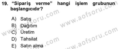 Ön Muhasebe Yazılımları Ve Kullanımı Dersi 2017 - 2018 Yılı (Vize) Ara Sınav Soruları 19. Soru