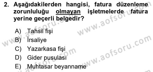 Ön Muhasebe Yazılımları Ve Kullanımı Dersi 2017 - 2018 Yılı (Vize) Ara Sınav Soruları 2. Soru