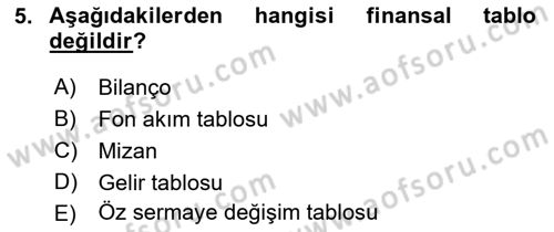 Ön Muhasebe Yazılımları Ve Kullanımı Dersi 2017 - 2018 Yılı (Vize) Ara Sınav Soruları 5. Soru