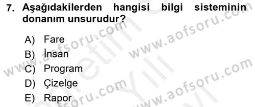 Ön Muhasebe Yazılımları Ve Kullanımı Dersi 2017 - 2018 Yılı (Vize) Ara Sınav Soruları 7. Soru