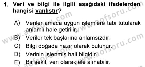 Ön Muhasebe Yazılımları Ve Kullanımı Dersi 2017 - 2018 Yılı (Final) Dönem Sonu Sınavı 1. Soru