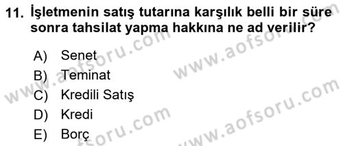 Ön Muhasebe Yazılımları Ve Kullanımı Dersi 2017 - 2018 Yılı (Final) Dönem Sonu Sınav Soruları 11. Soru