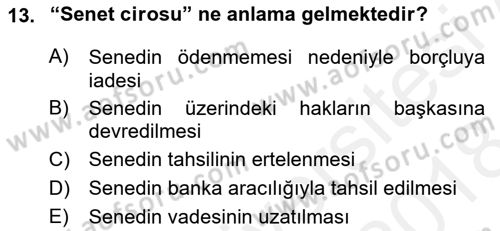 Ön Muhasebe Yazılımları Ve Kullanımı Dersi 2017 - 2018 Yılı (Final) Dönem Sonu Sınav Soruları 13. Soru