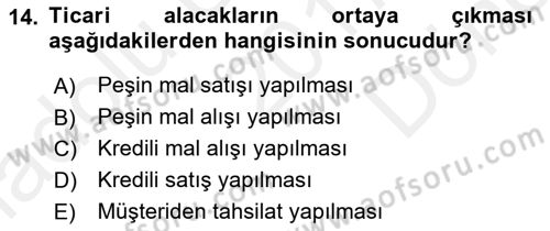 Ön Muhasebe Yazılımları Ve Kullanımı Dersi 2017 - 2018 Yılı (Final) Dönem Sonu Sınav Soruları 14. Soru