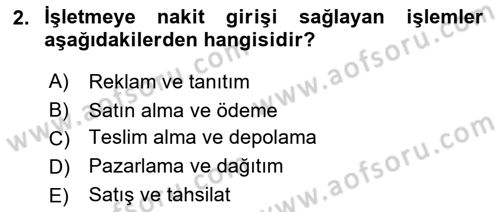 Ön Muhasebe Yazılımları Ve Kullanımı Dersi 2017 - 2018 Yılı (Final) Dönem Sonu Sınav Soruları 2. Soru