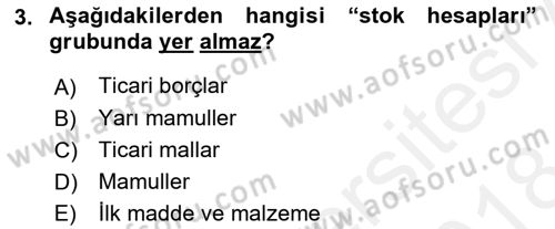 Ön Muhasebe Yazılımları Ve Kullanımı Dersi 2017 - 2018 Yılı (Final) Dönem Sonu Sınav Soruları 3. Soru
