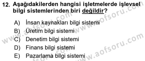 Ön Muhasebe Yazılımları Ve Kullanımı Dersi 2018 - 2019 Yılı (Vize) Ara Sınav Soruları 12. Soru