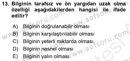 Ön Muhasebe Yazılımları Ve Kullanımı Dersi 2018 - 2019 Yılı (Vize) Ara Sınavı 13. Soru