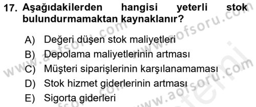 Ön Muhasebe Yazılımları Ve Kullanımı Dersi 2018 - 2019 Yılı (Vize) Ara Sınav Soruları 17. Soru