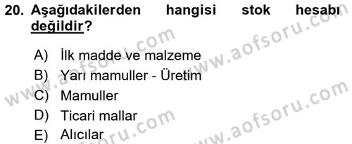 Ön Muhasebe Yazılımları Ve Kullanımı Dersi 2018 - 2019 Yılı (Vize) Ara Sınav Soruları 20. Soru