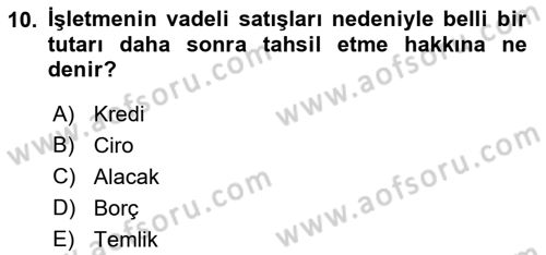 Ön Muhasebe Yazılımları Ve Kullanımı Dersi 2018 - 2019 Yılı (Final) Dönem Sonu Sınav Soruları 10. Soru
