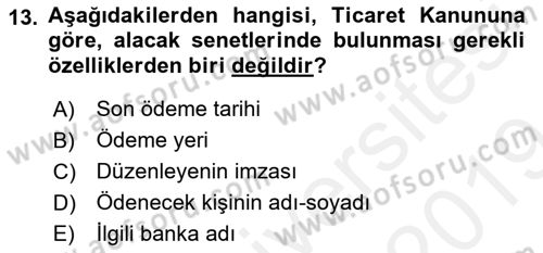 Ön Muhasebe Yazılımları Ve Kullanımı Dersi 2018 - 2019 Yılı (Final) Dönem Sonu Sınav Soruları 13. Soru