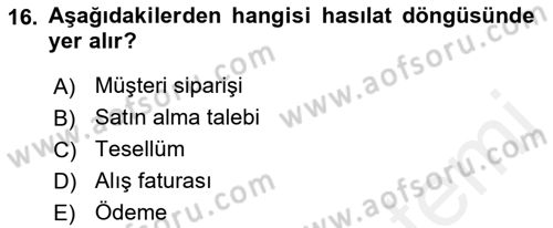 Ön Muhasebe Yazılımları Ve Kullanımı Dersi 2018 - 2019 Yılı (Final) Dönem Sonu Sınav Soruları 16. Soru