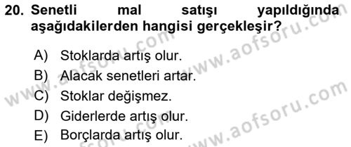 Ön Muhasebe Yazılımları Ve Kullanımı Dersi 2018 - 2019 Yılı (Final) Dönem Sonu Sınav Soruları 20. Soru