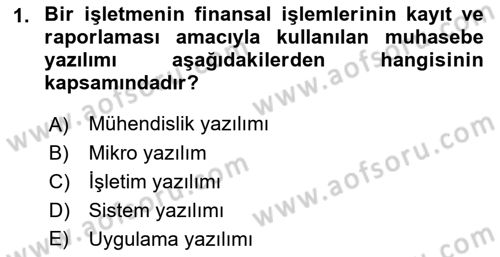 Ön Muhasebe Yazılımları Ve Kullanımı Dersi 2018 - 2019 Yılı Yaz Okulu Sınav Soruları 1. Soru