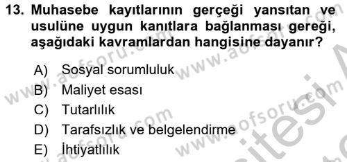 Ön Muhasebe Yazılımları Ve Kullanımı Dersi 2018 - 2019 Yılı Yaz Okulu Sınav Soruları 13. Soru