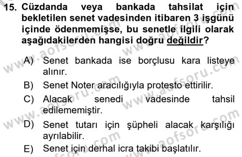 Ön Muhasebe Yazılımları Ve Kullanımı Dersi 2018 - 2019 Yılı Yaz Okulu Sınav Soruları 15. Soru