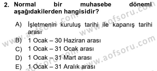 Ön Muhasebe Yazılımları Ve Kullanımı Dersi 2018 - 2019 Yılı Yaz Okulu Sınav Soruları 2. Soru