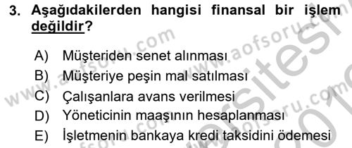 Ön Muhasebe Yazılımları Ve Kullanımı Dersi 2018 - 2019 Yılı Yaz Okulu Sınav Soruları 3. Soru