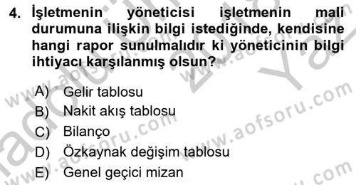 Ön Muhasebe Yazılımları Ve Kullanımı Dersi 2018 - 2019 Yılı Yaz Okulu Sınav Soruları 4. Soru