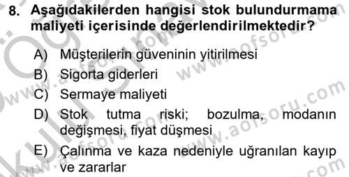Ön Muhasebe Yazılımları Ve Kullanımı Dersi 2018 - 2019 Yılı Yaz Okulu Sınav Soruları 8. Soru