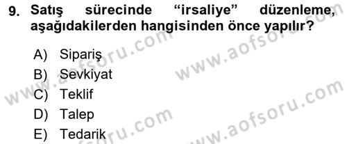 Ön Muhasebe Yazılımları Ve Kullanımı Dersi 2018 - 2019 Yılı Yaz Okulu Sınav Soruları 9. Soru