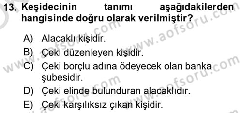 Ön Muhasebe Yazılımları Ve Kullanımı Dersi 2020 - 2021 Yılı Yaz Okulu Sınav Soruları 13. Soru