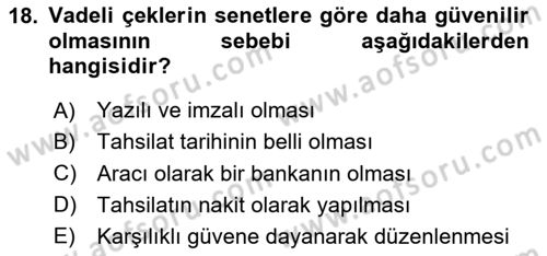 Ön Muhasebe Yazılımları Ve Kullanımı Dersi 2020 - 2021 Yılı Yaz Okulu Sınav Soruları 18. Soru