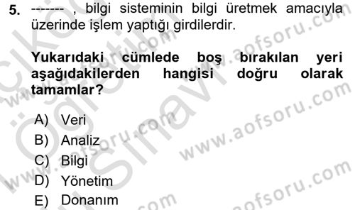 Ön Muhasebe Yazılımları Ve Kullanımı Dersi 2020 - 2021 Yılı Yaz Okulu Sınav Soruları 5. Soru