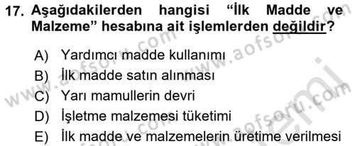 Ön Muhasebe Yazılımları Ve Kullanımı Dersi 2021 - 2022 Yılı (Vize) Ara Sınav Soruları 17. Soru