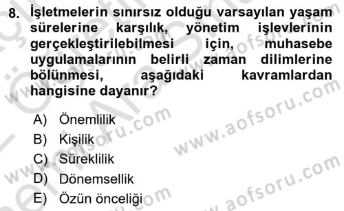 Ön Muhasebe Yazılımları Ve Kullanımı Dersi 2021 - 2022 Yılı (Vize) Ara Sınav Soruları 8. Soru