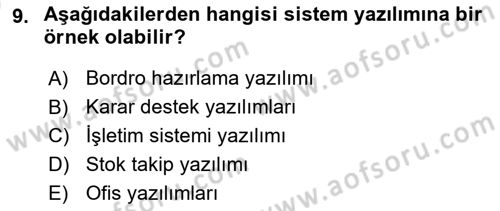 Ön Muhasebe Yazılımları Ve Kullanımı Dersi 2021 - 2022 Yılı (Vize) Ara Sınav Soruları 9. Soru