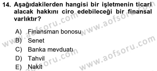 Ön Muhasebe Yazılımları Ve Kullanımı Dersi 2021 - 2022 Yılı (Final) Dönem Sonu Sınav Soruları 14. Soru