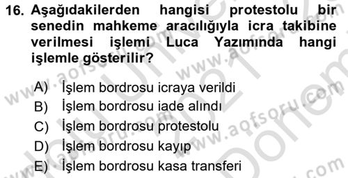 Ön Muhasebe Yazılımları Ve Kullanımı Dersi 2021 - 2022 Yılı (Final) Dönem Sonu Sınav Soruları 16. Soru