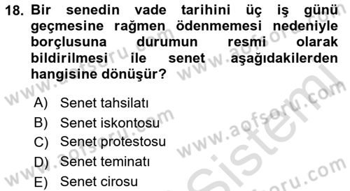 Ön Muhasebe Yazılımları Ve Kullanımı Dersi 2021 - 2022 Yılı (Final) Dönem Sonu Sınav Soruları 18. Soru