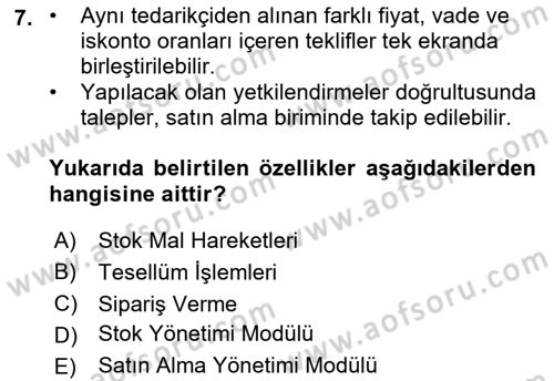 Ön Muhasebe Yazılımları Ve Kullanımı Dersi 2021 - 2022 Yılı (Final) Dönem Sonu Sınav Soruları 7. Soru